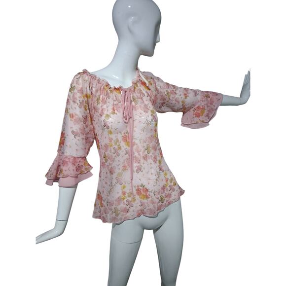 Y2K Vintage Rare RORY Sheer Ruffle Bell Sleeve Whimsical Fairycore Flowy Top - Picture 8 of 12